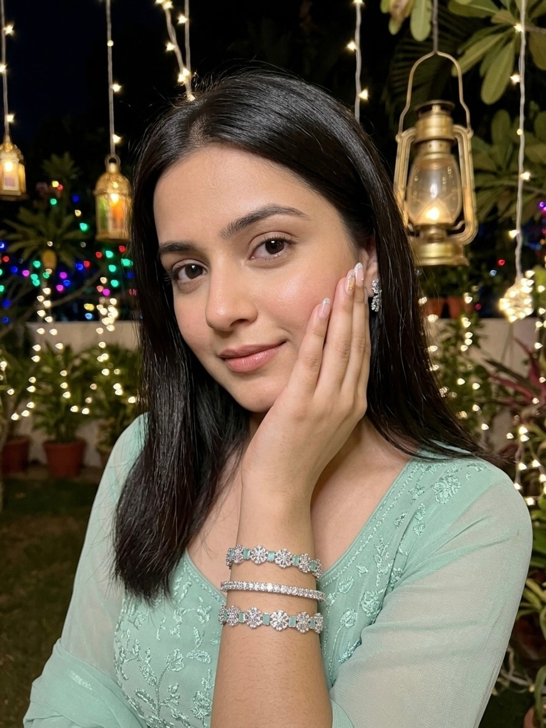Phuljhari Glam Silver-Plated AD & Cubic Zirconia Stone-Studded Premium Bangles- Set of 3