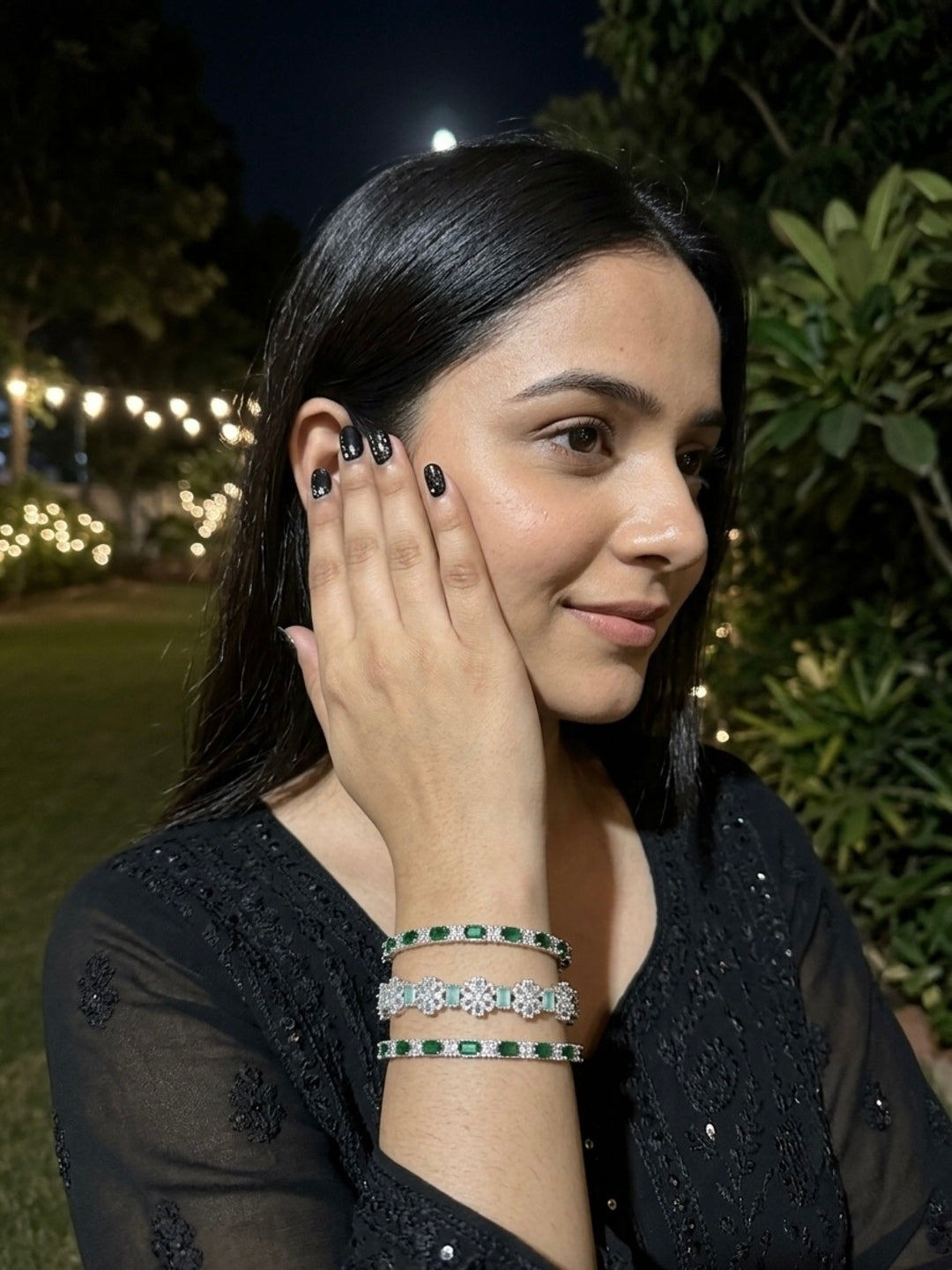 Nazakat Sparkle Silver-Plated AD & Cubic Zirconia Stone-Studded Premium Bangles- Set of 3
