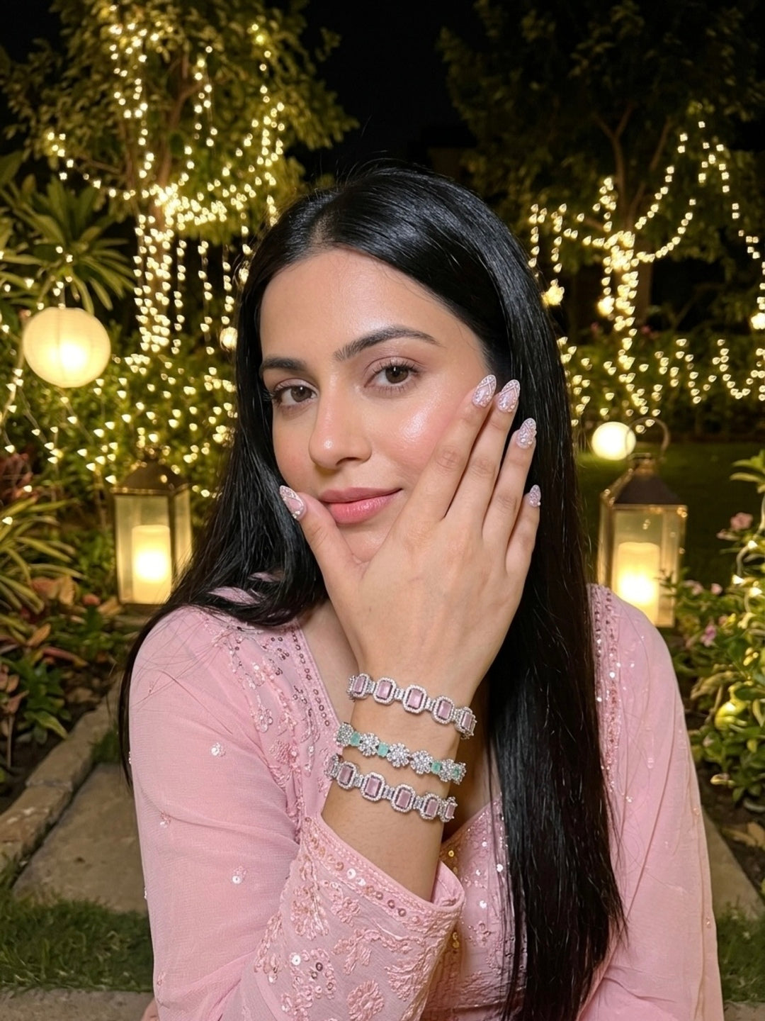 Noor Bangles Silver-Plated AD & Cubic Zirconia Stone-Studded Premium Bangles- Set of 3