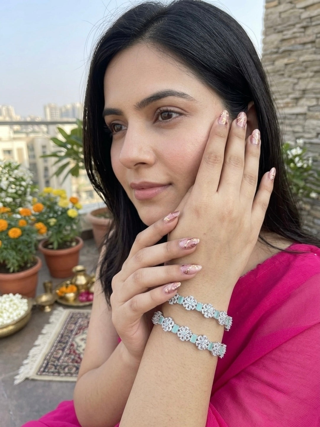 Remi Silver-Plated AD & Cubic Zirconia Stone-Studded Premium Bangles- Set of 2