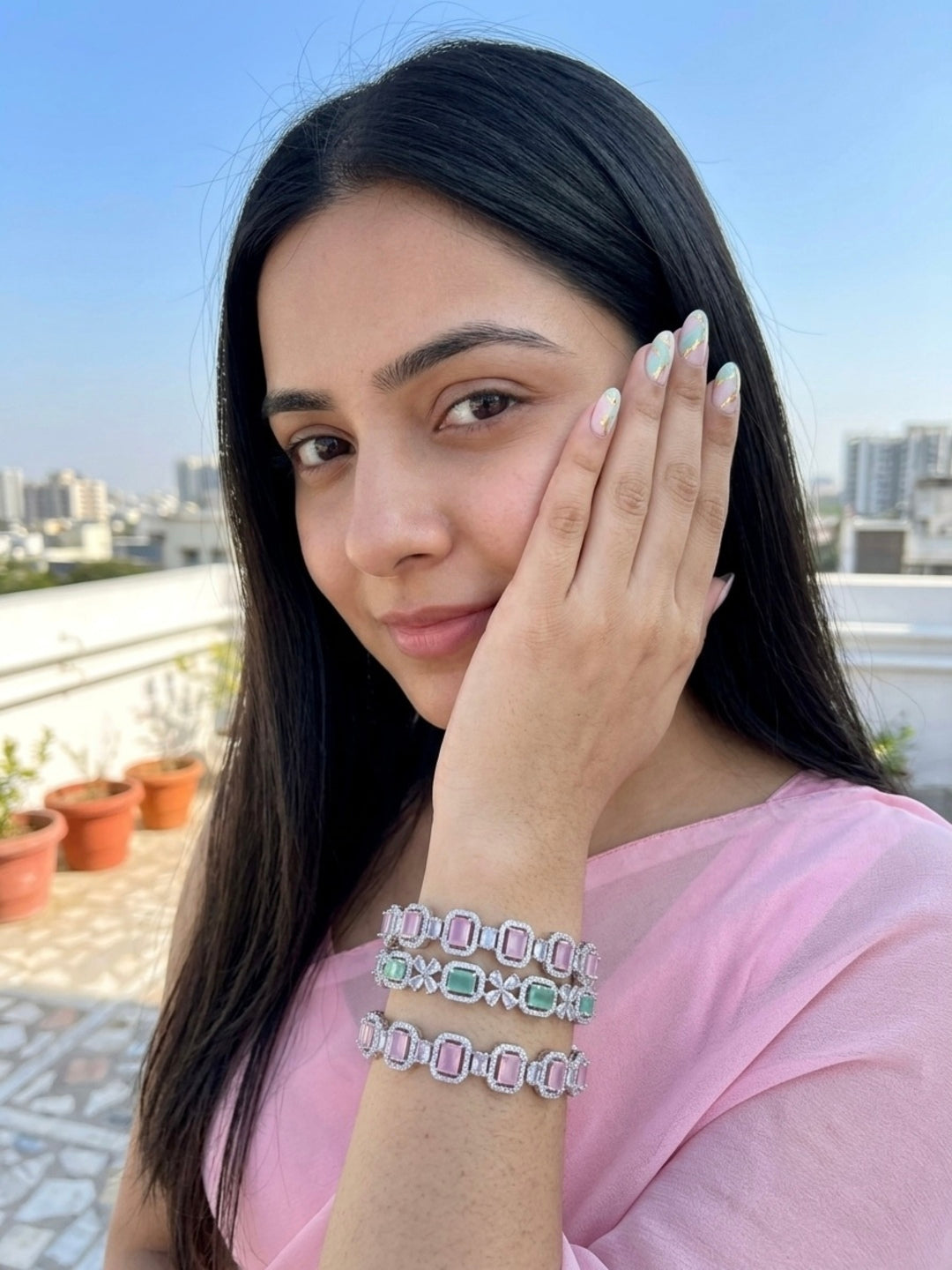 Valerie Silver-Plated AD & Cubic Zirconia Stone-Studded Premium Bangles- Set of 3