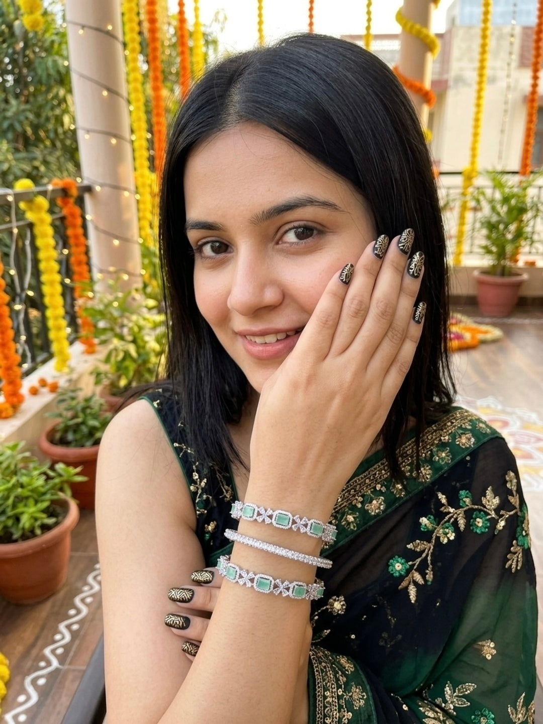 Fizana Silver-Plated AD & Cubic Zirconia Stone-Studded Premium Bangles- Set of 3