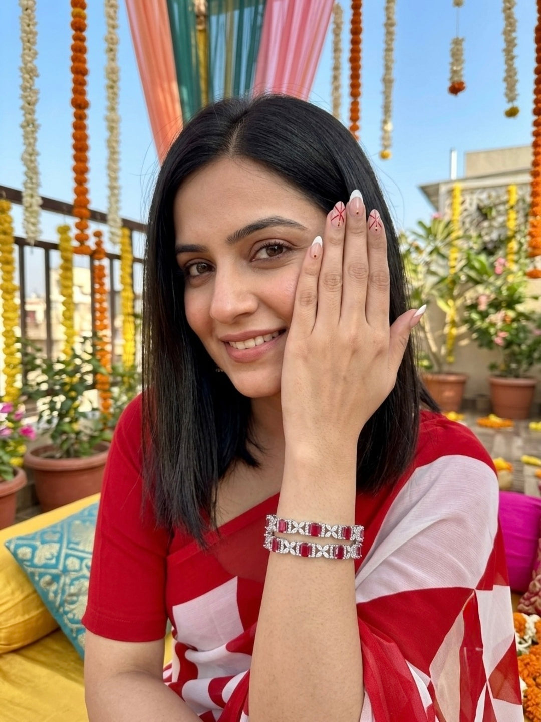 Saima Silver-Plated AD & Cubic Zirconia Stone-Studded Premium Bangles- Set of 2