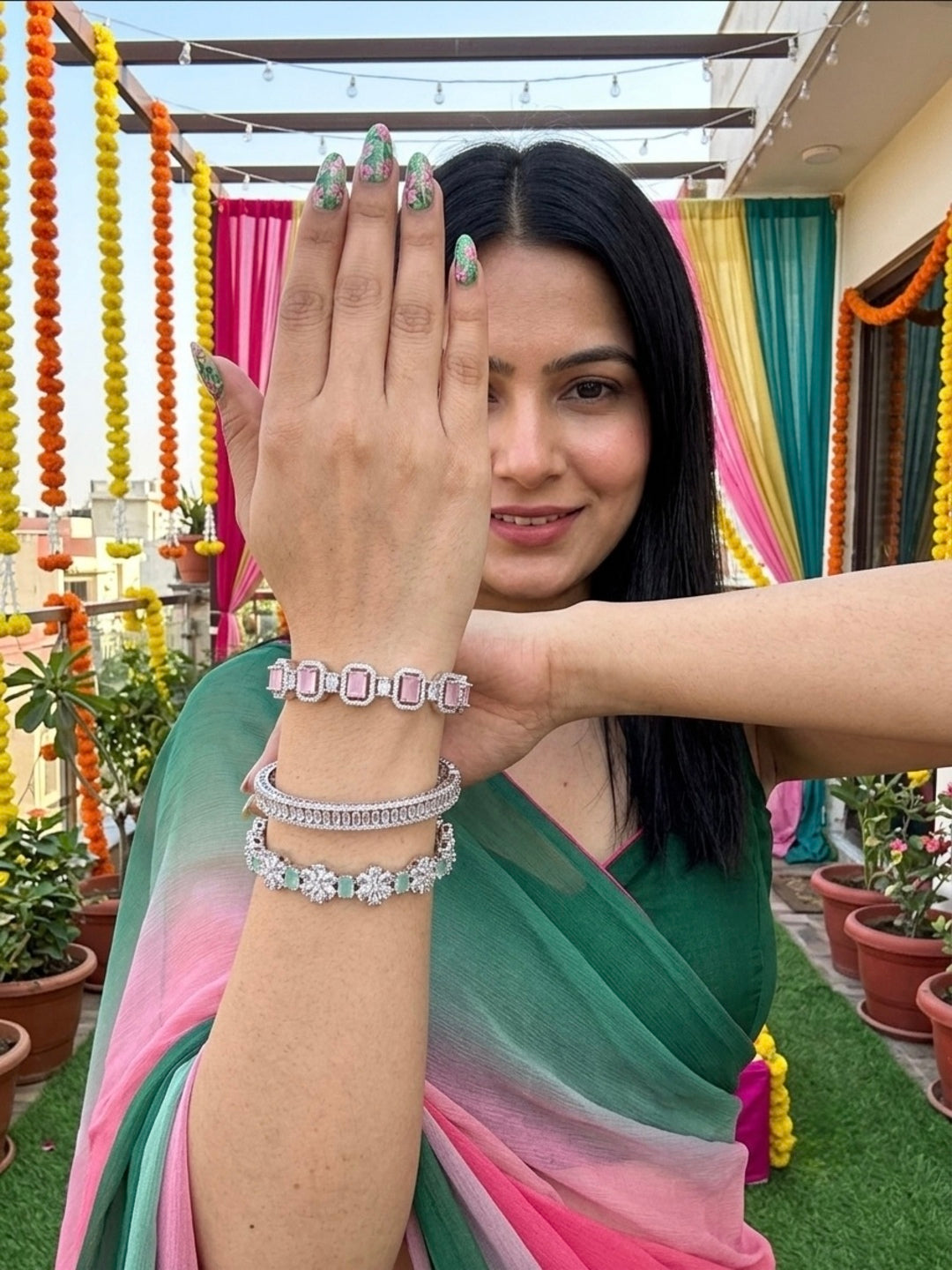 Joji Silver-Plated AD & Cubic Zirconia Stone-Studded Premium Bangles- Set of 3