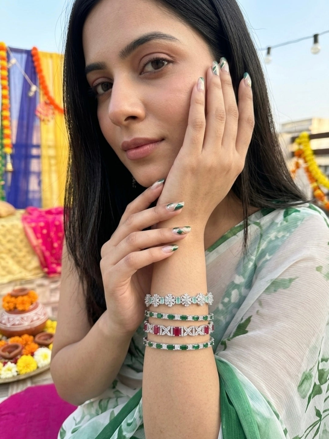 Nushh Silver-Plated AD & Cubic Zirconia Stone-Studded Premium Bangles- Set of 4