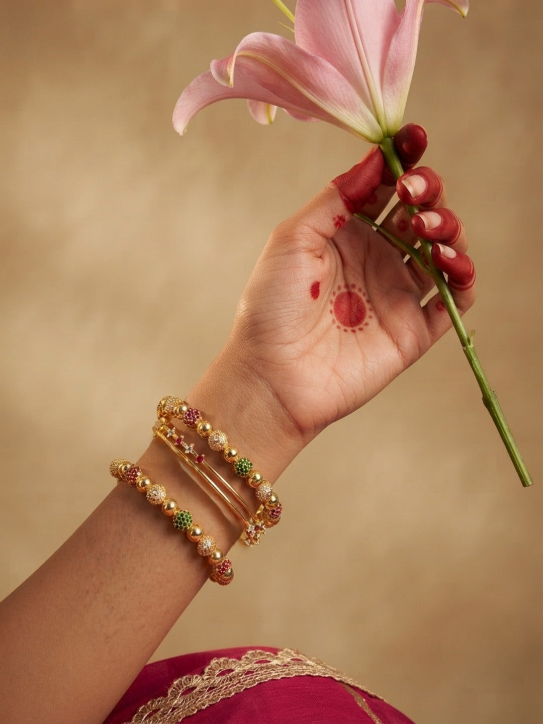 Gina Gold-Plated AD & Cubic Zirconia Stone-Studded Premium Bangles- Set of 4