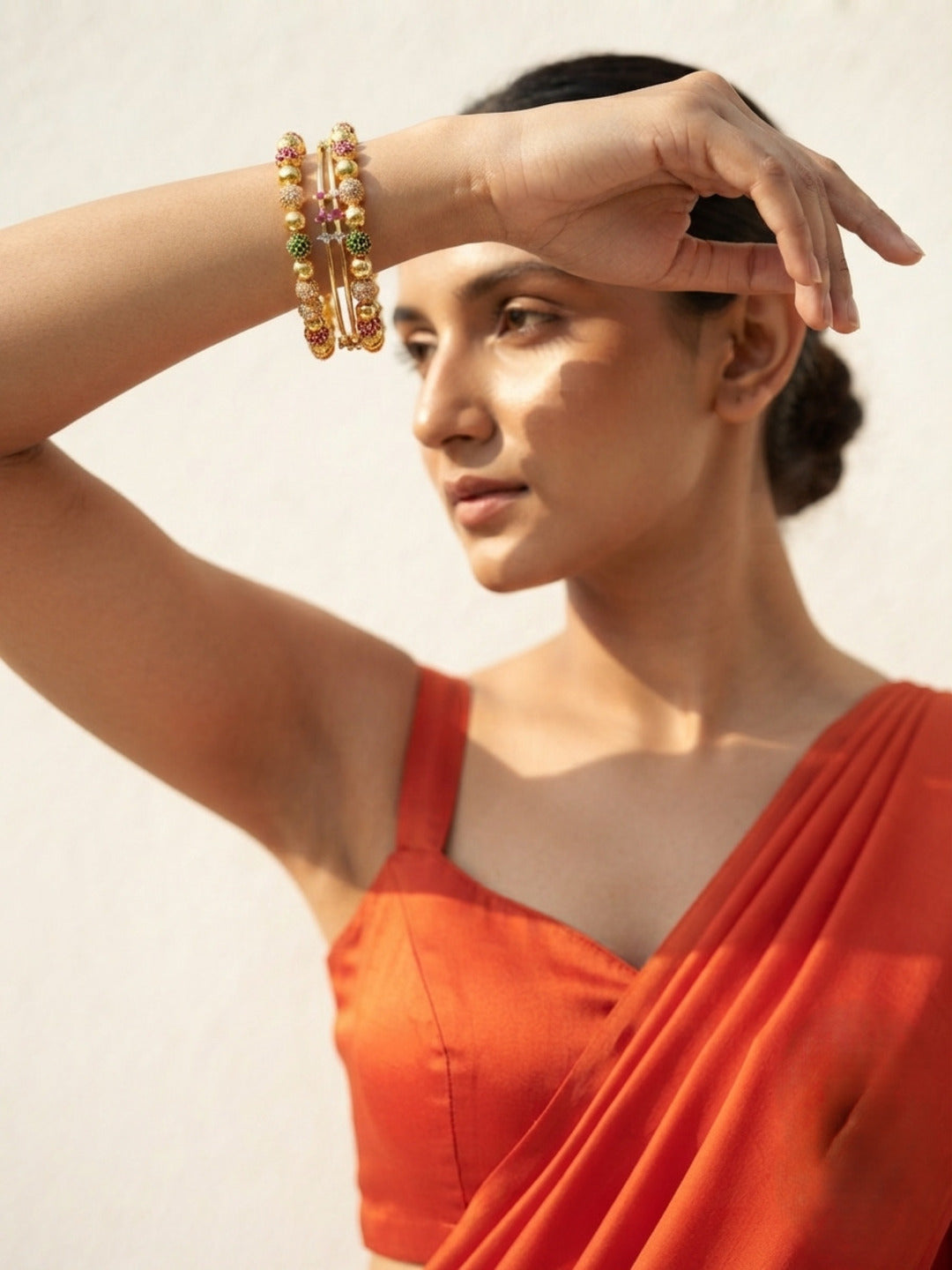 Gina Gold-Plated AD & Cubic Zirconia Stone-Studded Premium Bangles- Set of 4
