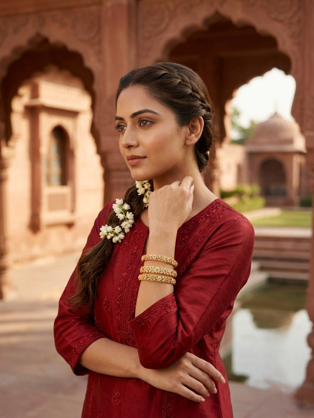 Shahi Swarna Gold-Plated AD & Cubic Zirconia Stone-Studded Premium Bangles- Set of 3