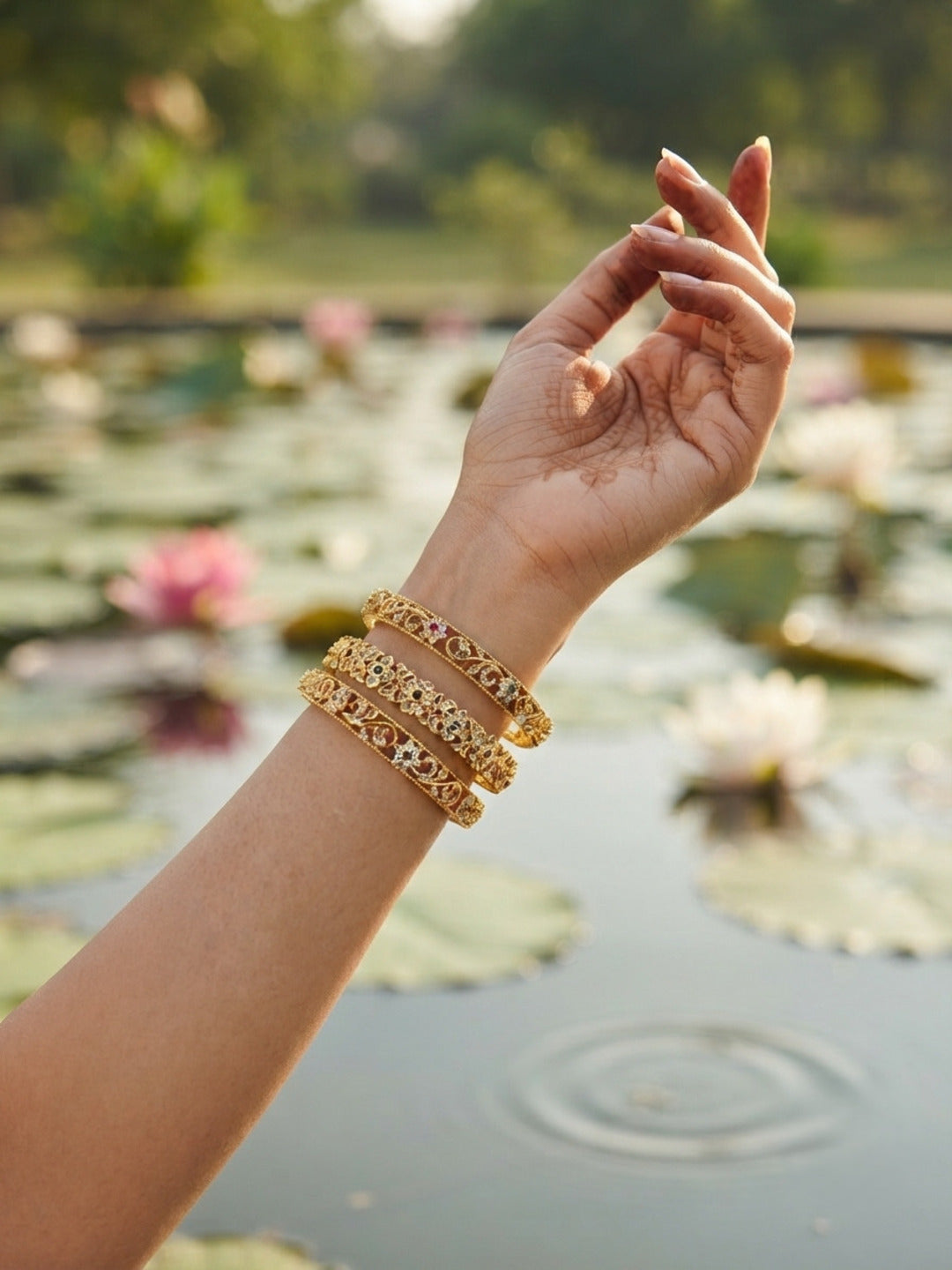 Shahi Swarna Gold-Plated AD & Cubic Zirconia Stone-Studded Premium Bangles- Set of 3