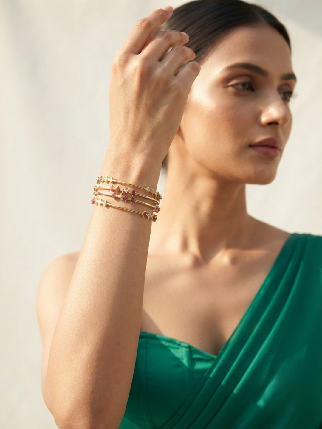 Rajwadi Gold-Plated AD & Cubic Zirconia Stone-Studded Premium Bangles- Set of 4