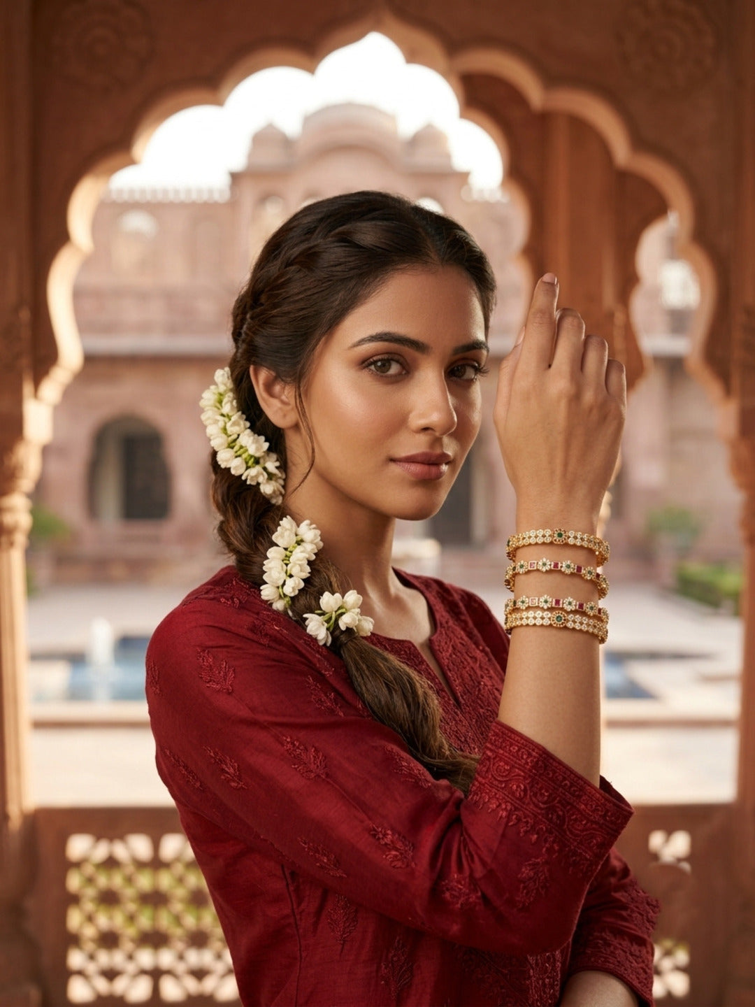 Nazrana Gold-Plated AD & Cubic Zirconia Stone-Studded Premium Bangles- Set of 4
