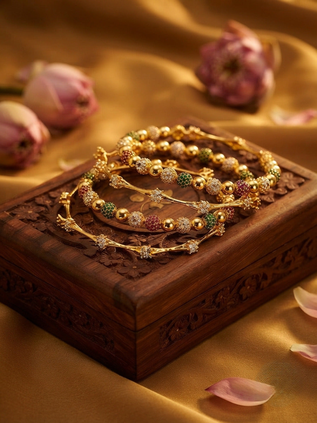 Royal Virasat Gold-Plated AD & Cubic Zirconia Stone-Studded Premium Bangles- Set of 4