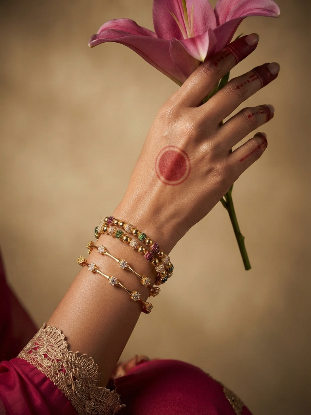 Royal Virasat Gold-Plated AD & Cubic Zirconia Stone-Studded Premium Bangles- Set of 4