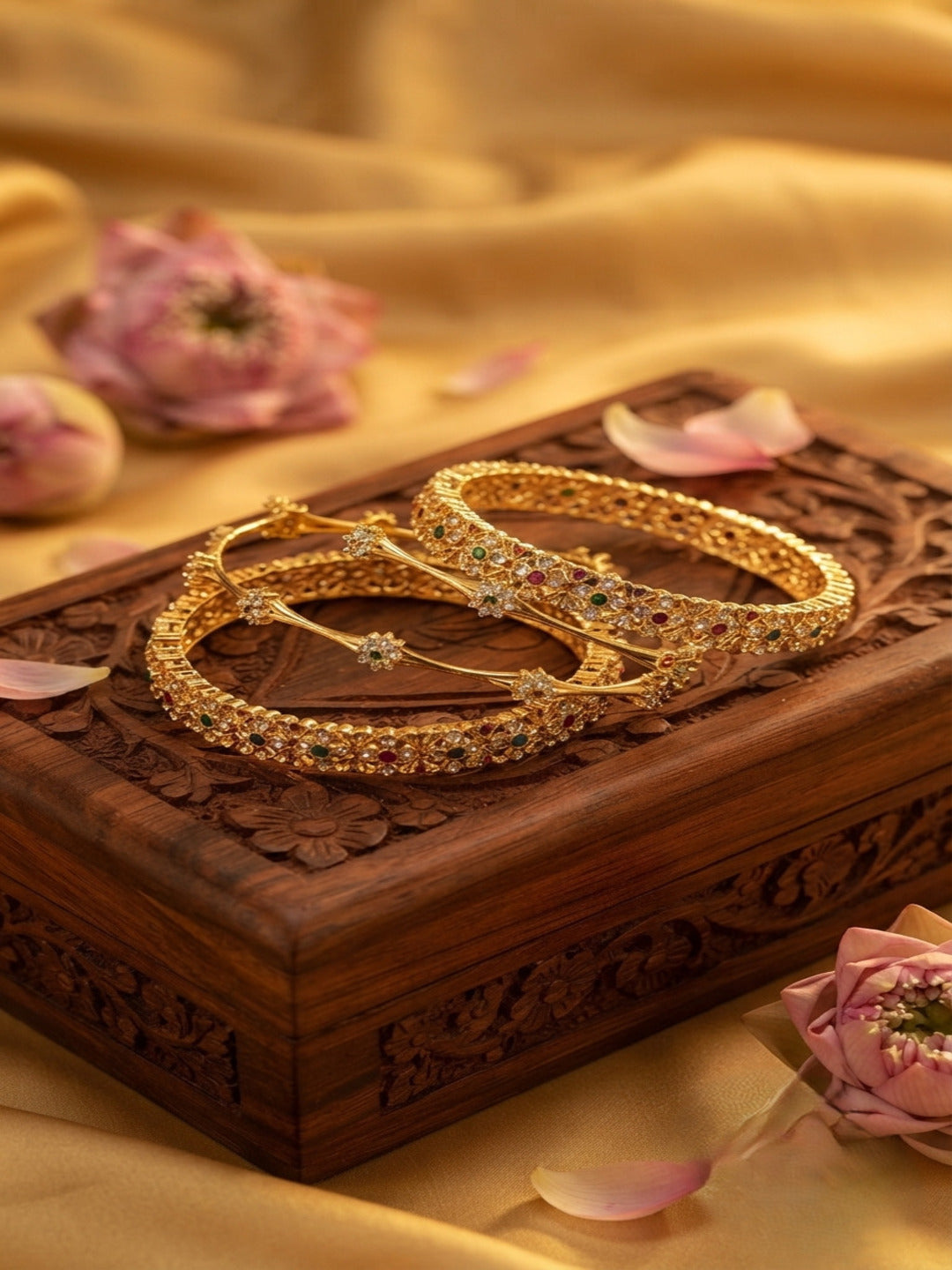 Sheesh Mahal Gold-Plated AD & Cubic Zirconia Stone-Studded Premium Bangles- Set of 4