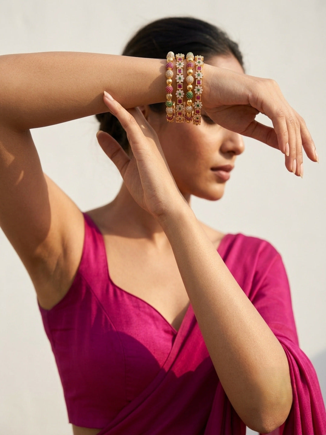 Swarna Roop Gold-Plated AD & Cubic Zirconia Stone-Studded Premium Bangles- Set of 4