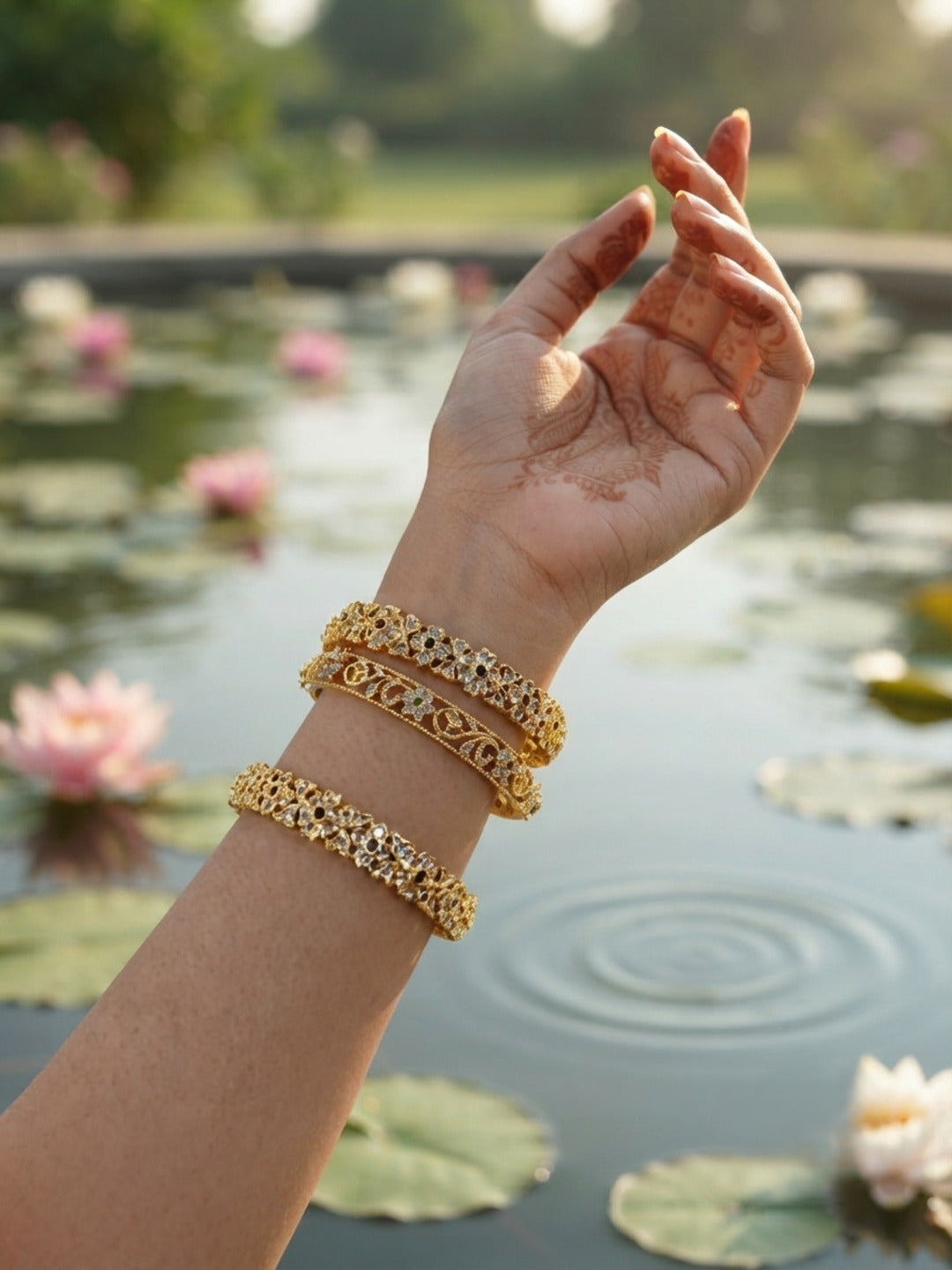 Royal Nizam  Gold-Plated AD & Cubic Zirconia Stone-Studded Premium Bangles- Set of 3