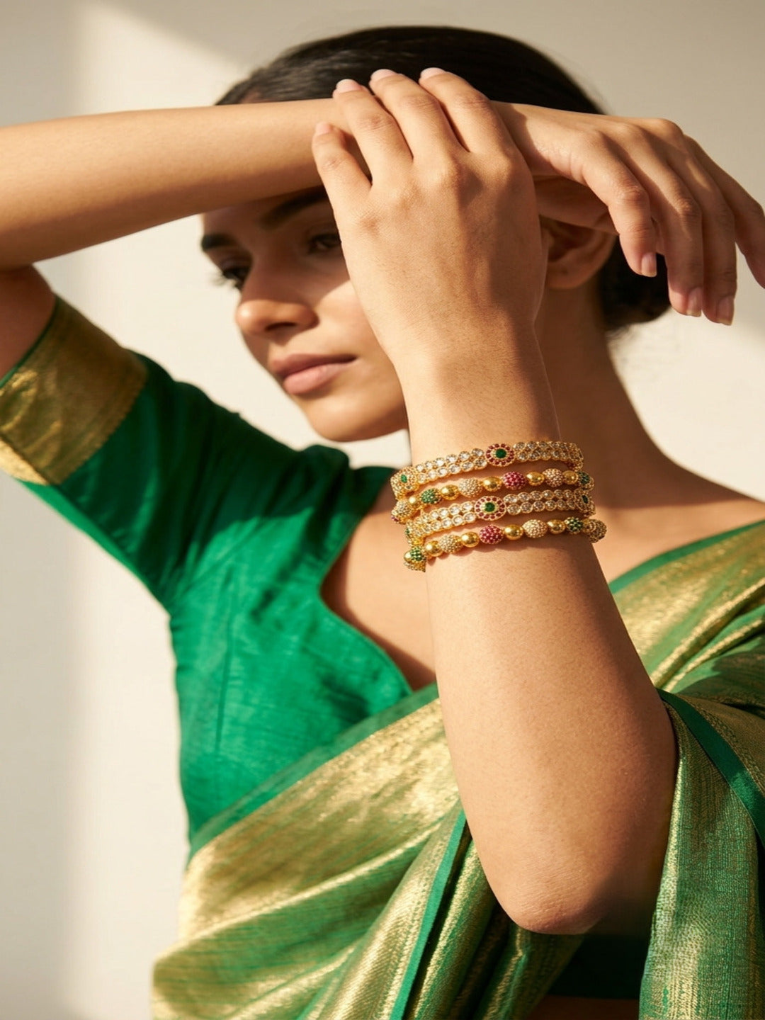 Anarkal Gold-Plated AD & Cubic Zirconia Stone-Studded Premium Bangles- Set of 4