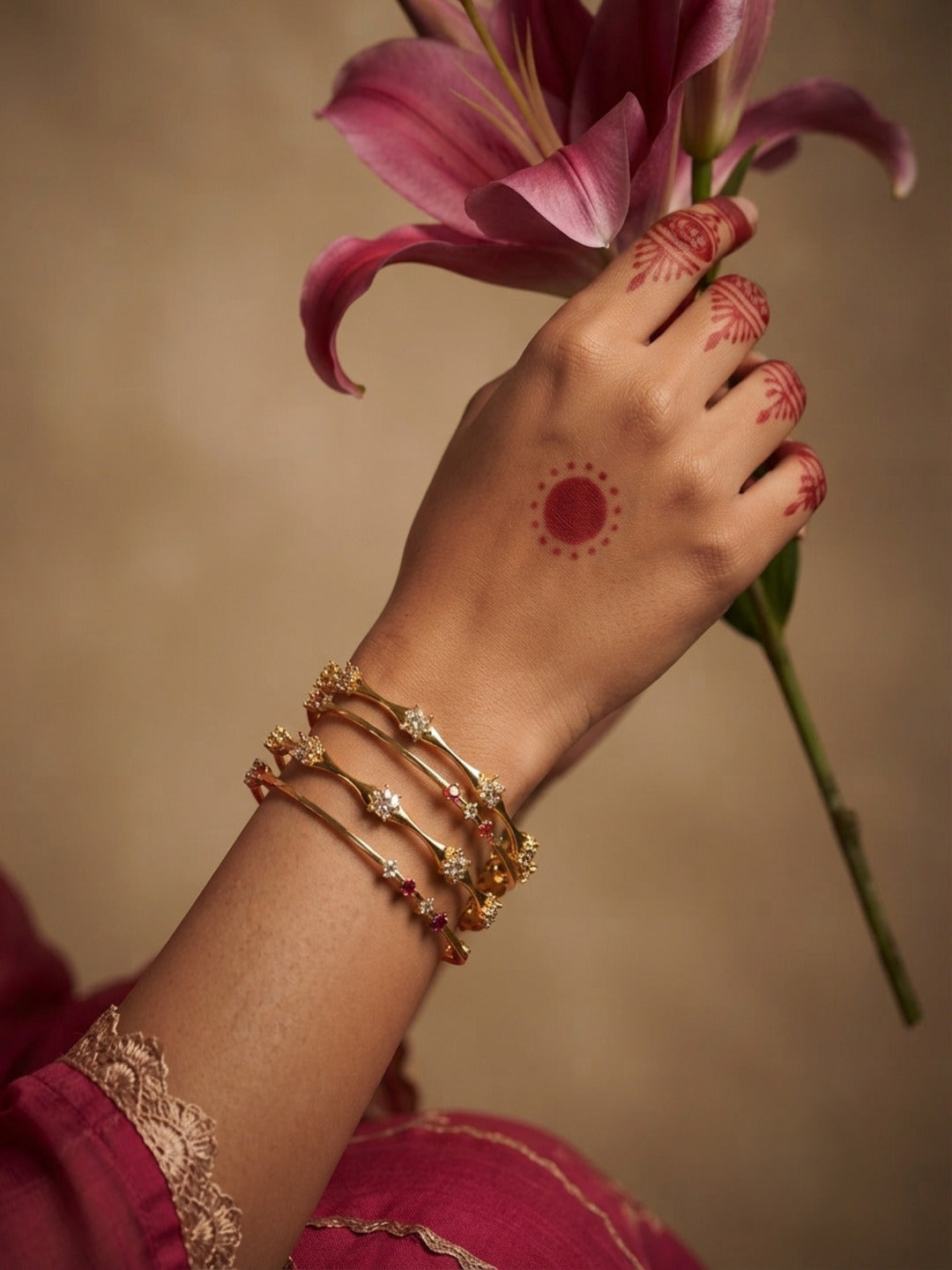 Nagada Gold-Plated AD & Cubic Zirconia Stone-Studded Premium Bangles- Set of 4