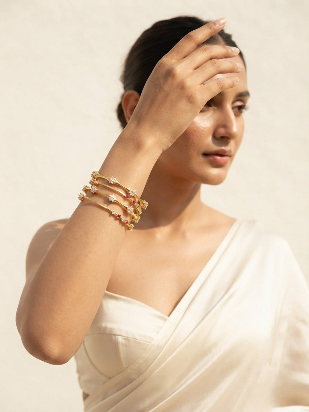Nagada Gold-Plated AD & Cubic Zirconia Stone-Studded Premium Bangles- Set of 4