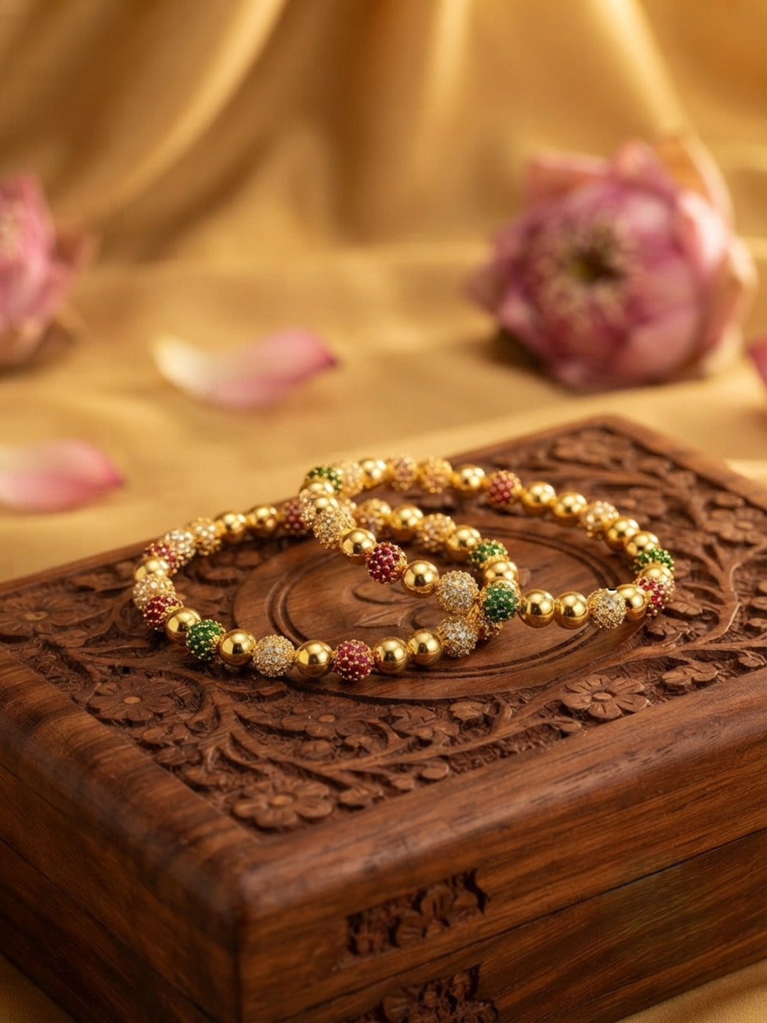 Paro Gold-Plated AD & Cubic Zirconia Stone-Studded Premium Bangles- Set of 2