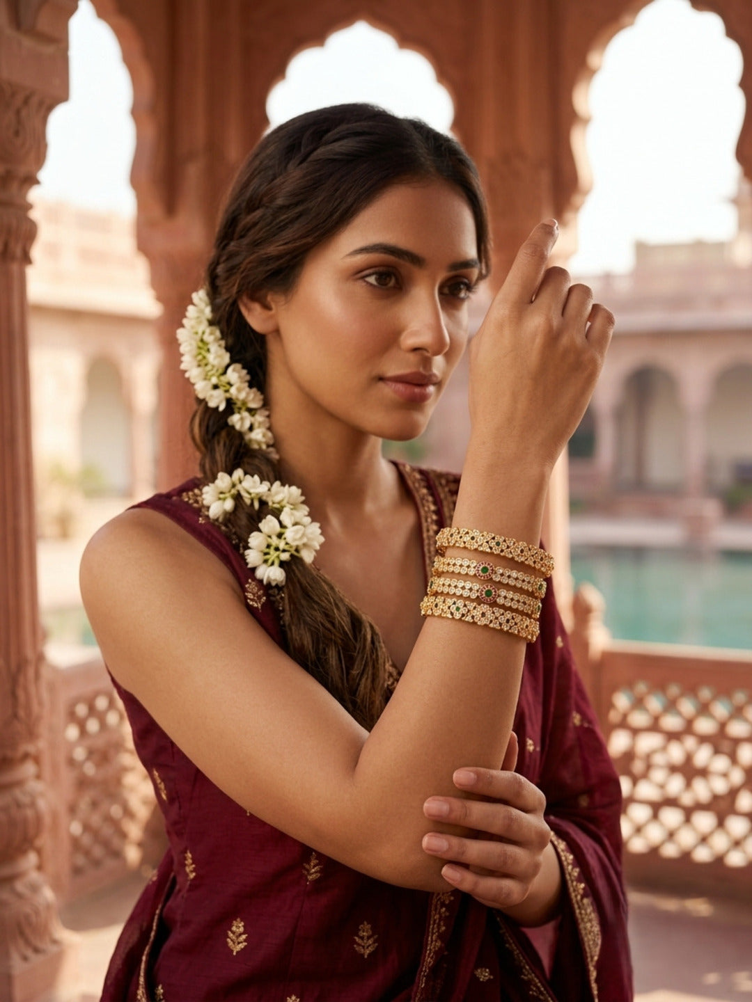 Naina Gold-Plated AD & Cubic Zirconia Stone-Studded Premium Bangles- Set of 4