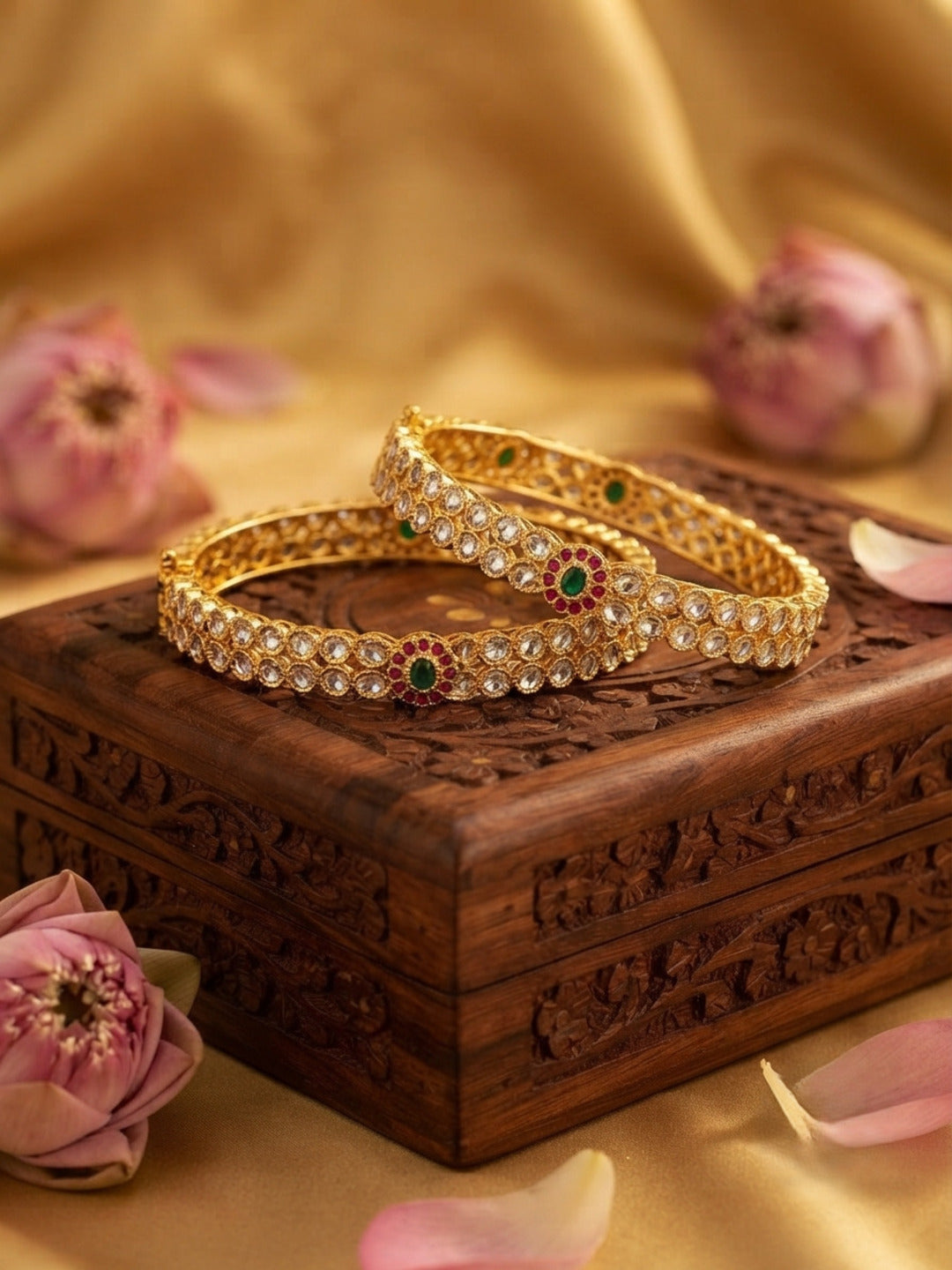 Pinga Gold-Plated AD & Cubic Zirconia Stone-Studded Premium Bangles- Set of 2