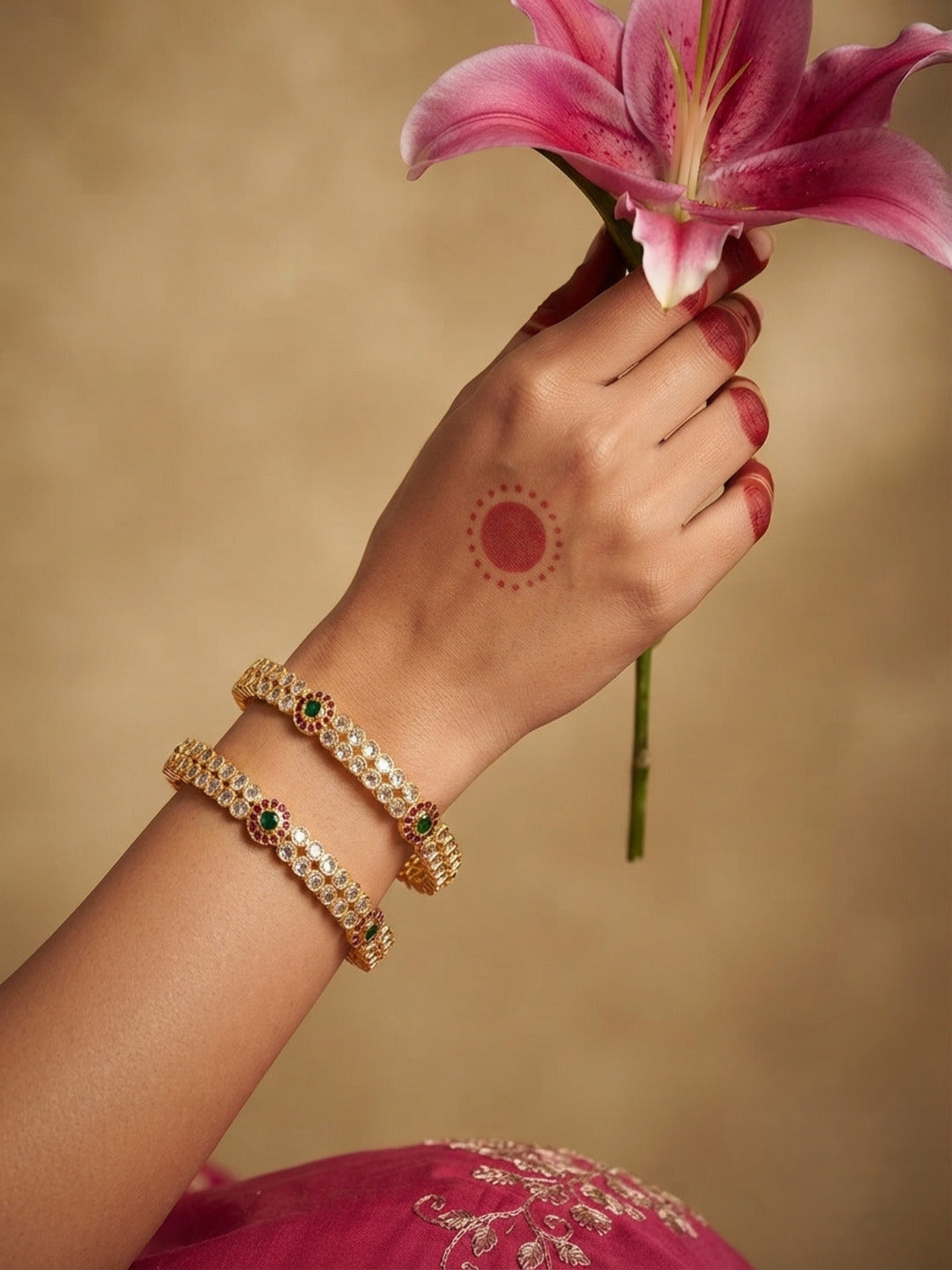 Pinga Gold-Plated AD & Cubic Zirconia Stone-Studded Premium Bangles- Set of 2