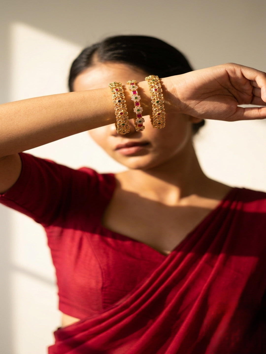 Rekha Royal Gold-Plated AD & Cubic Zirconia Stone-Studded Premium Bangles- Set of 3