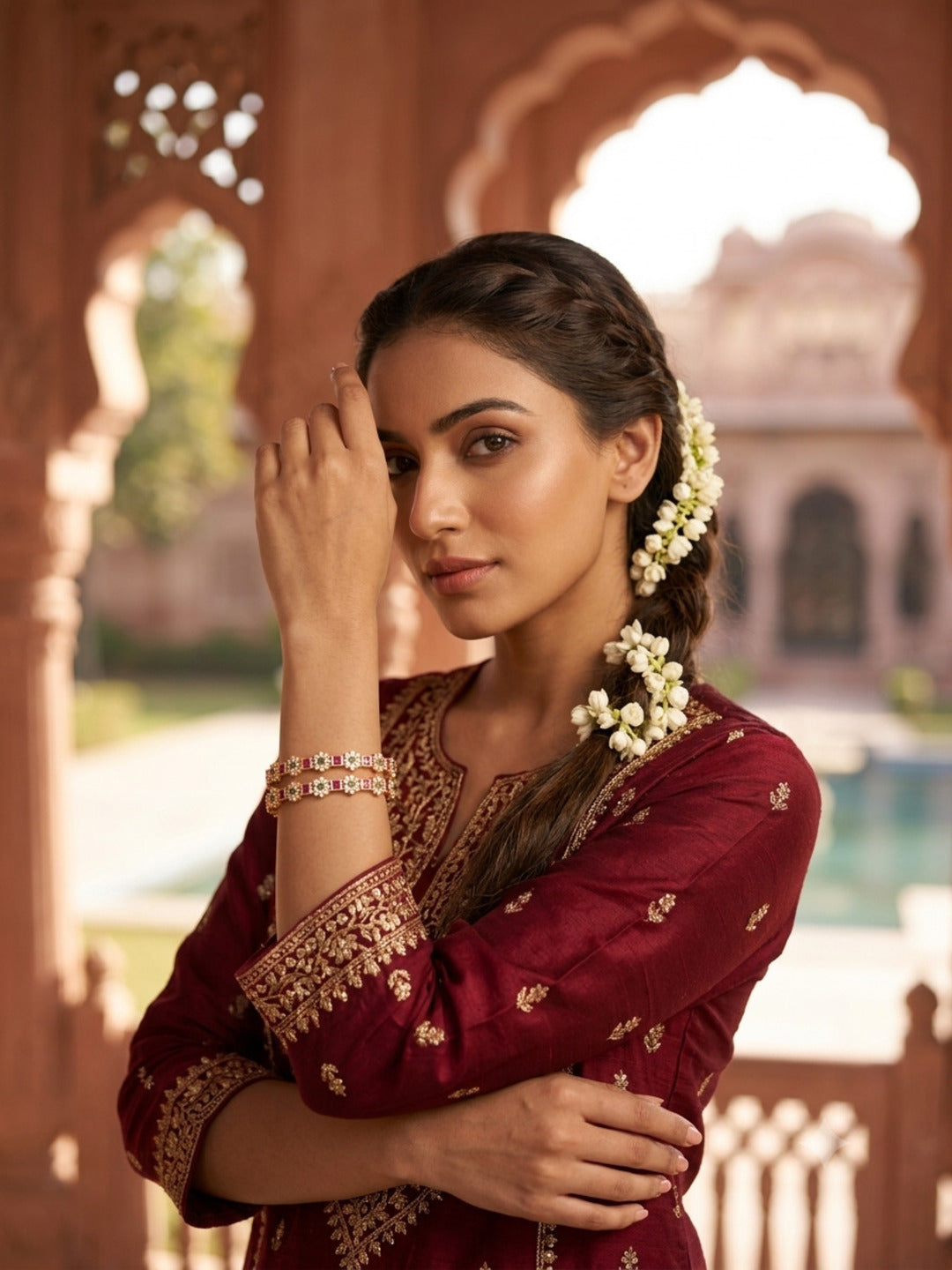 Nizam Gold-Plated AD & Cubic Zirconia Stone-Studded Premium Bangles- Set of 2