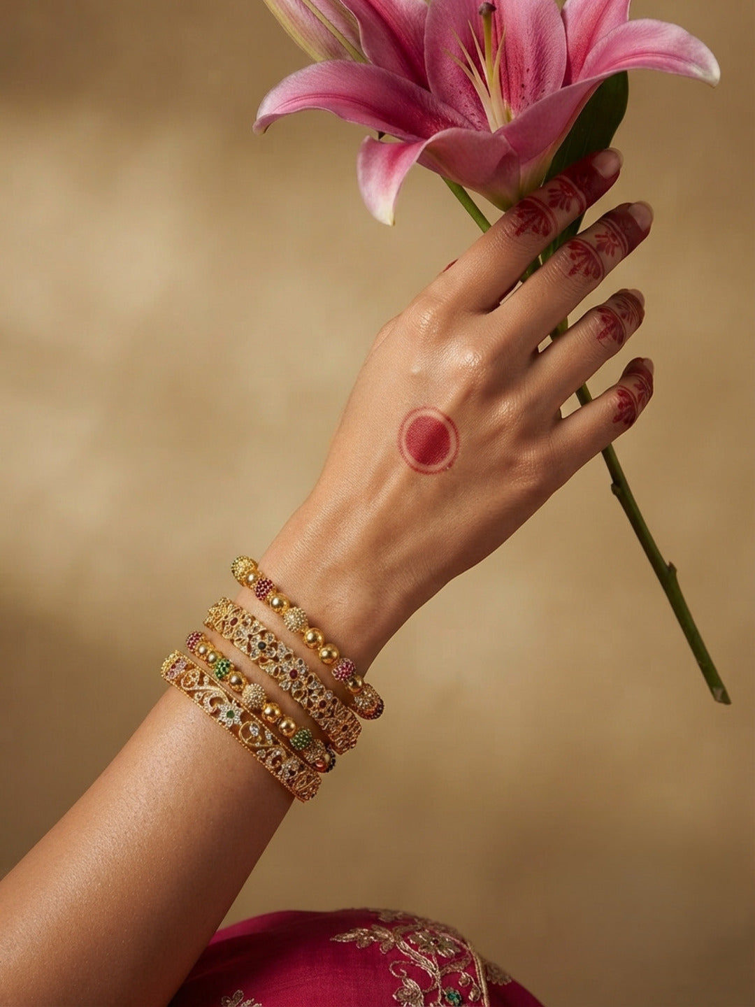 Nawabi Gold-Plated AD & Cubic Zirconia Stone-Studded Premium Bangles- Set of 4