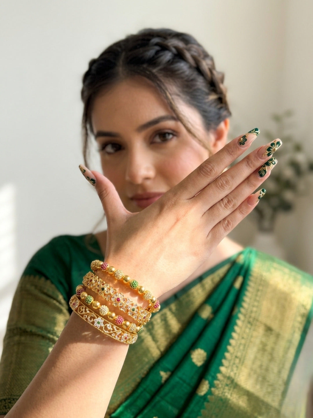Nawabi Gold-Plated AD & Cubic Zirconia Stone-Studded Premium Bangles- Set of 4