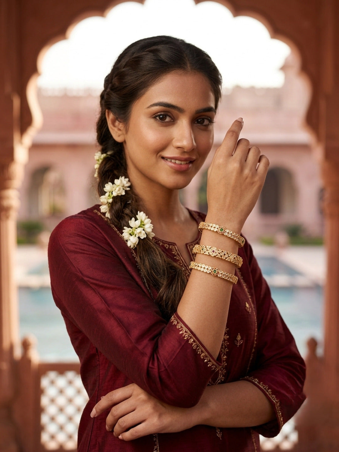 Khanak Gold-Plated AD & Cubic Zirconia Stone-Studded Premium Bangles- Set of 3