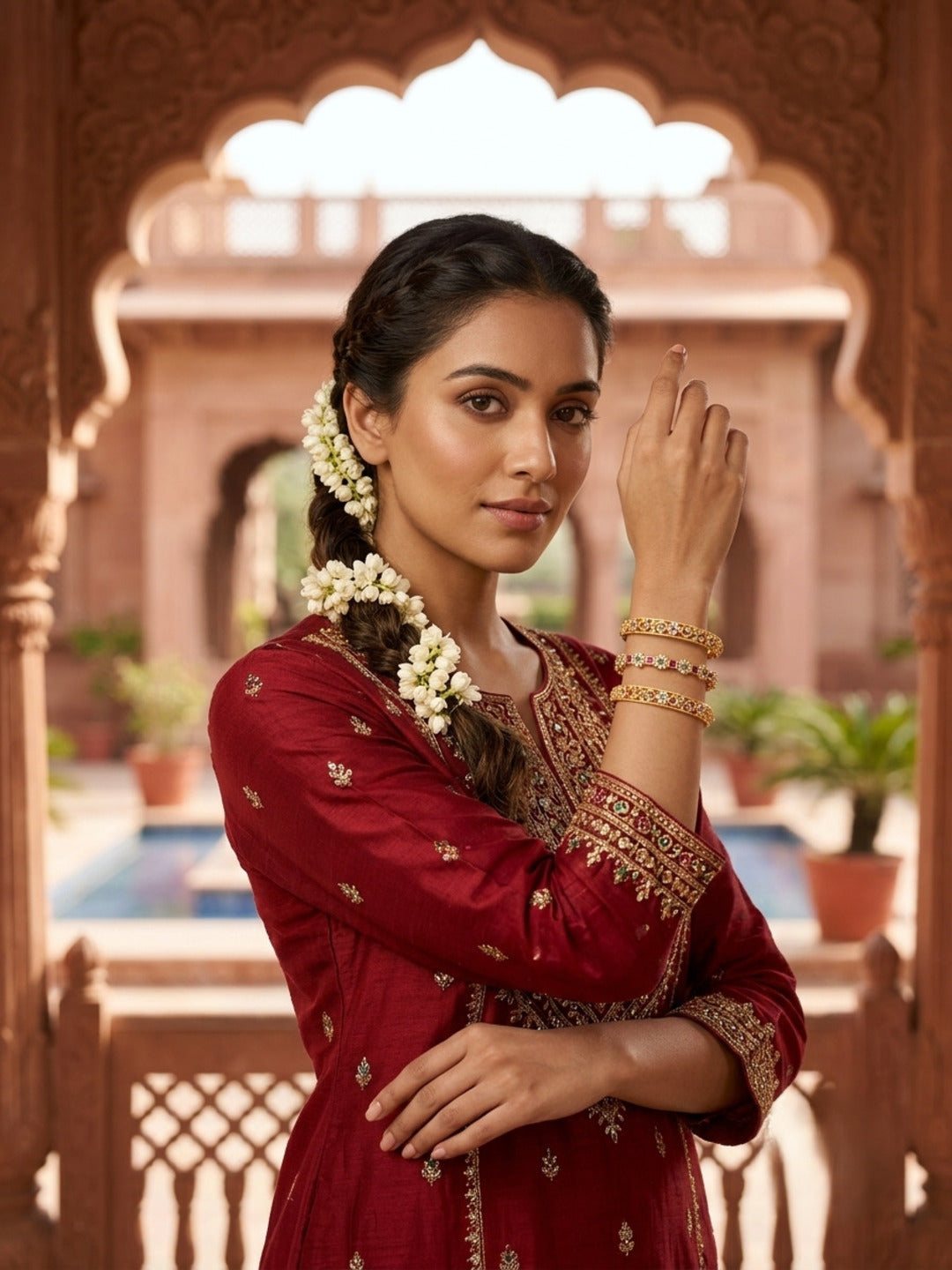 Kesariya Gold-Plated AD & Cubic Zirconia Stone-Studded Premium Bangles- Set of 3