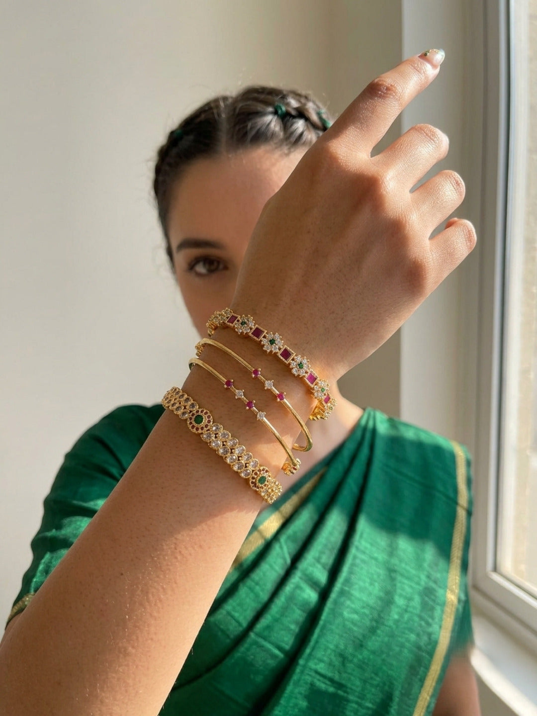 Payal Echoes Gold-Plated AD & Cubic Zirconia Stone-Studded Premium Bangles- Set of 4