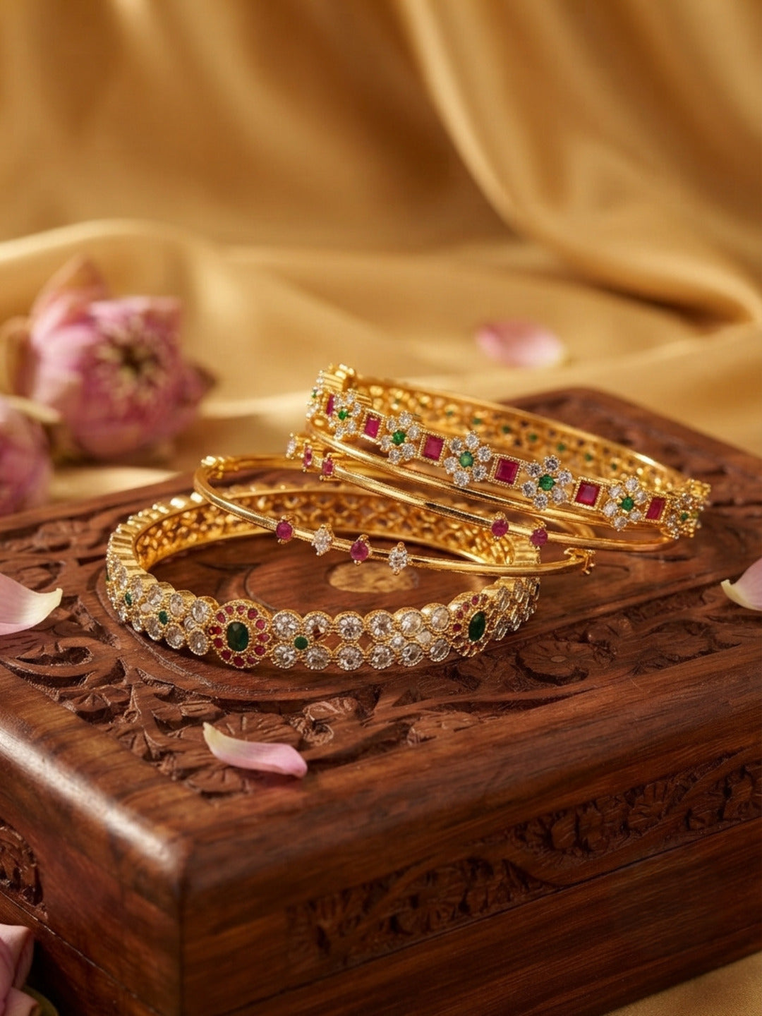 Payal Echoes Gold-Plated AD & Cubic Zirconia Stone-Studded Premium Bangles- Set of 4
