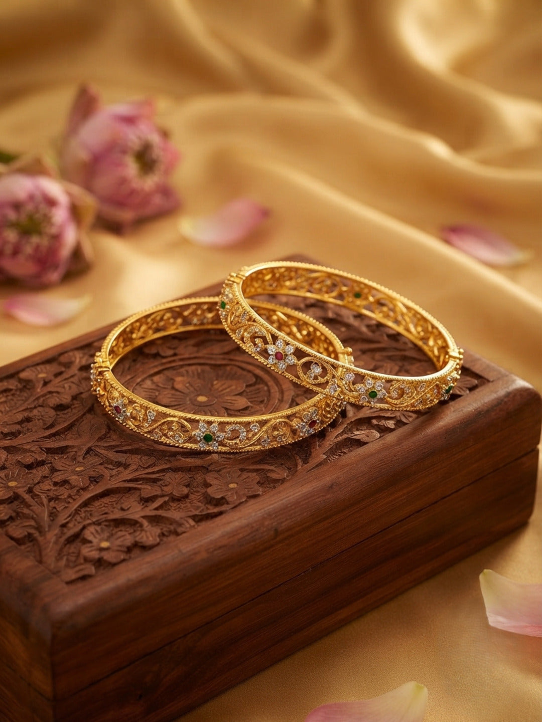 Noor-e-Filmy Gold-Plated AD & Cubic Zirconia Stone-Studded Premium Bangles- Set of 2