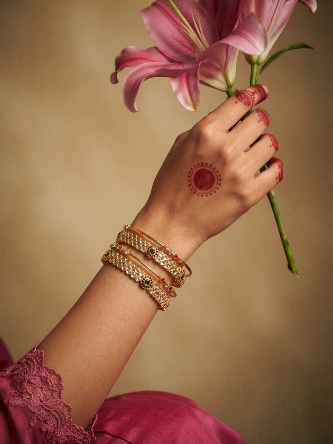 Glamour Gold-Plated AD & Cubic Zirconia Stone-Studded Premium Bangles- Set of 4