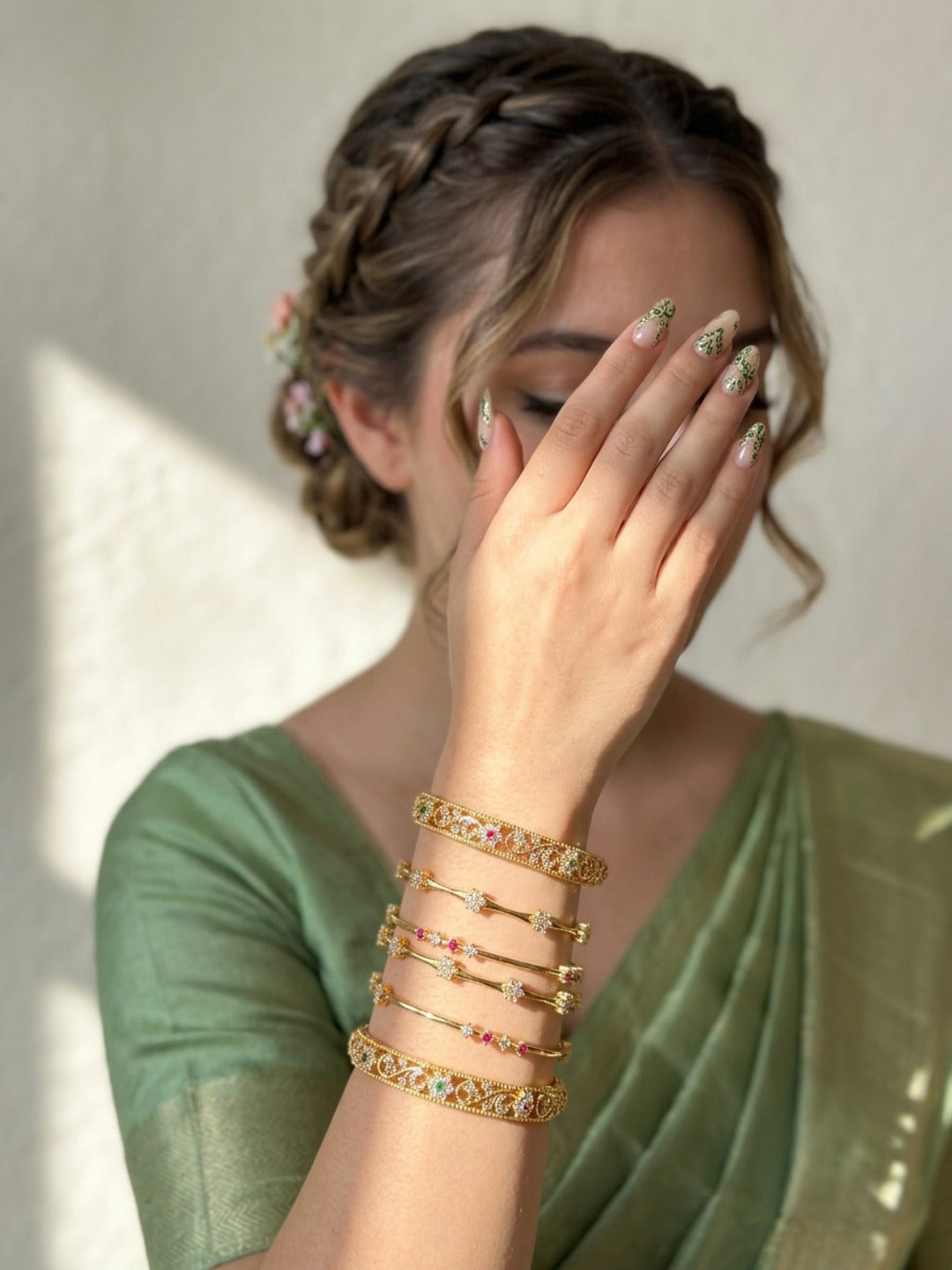 Queen Gold-Plated AD & Cubic Zirconia Stone-Studded Premium Bangles- Set of 6