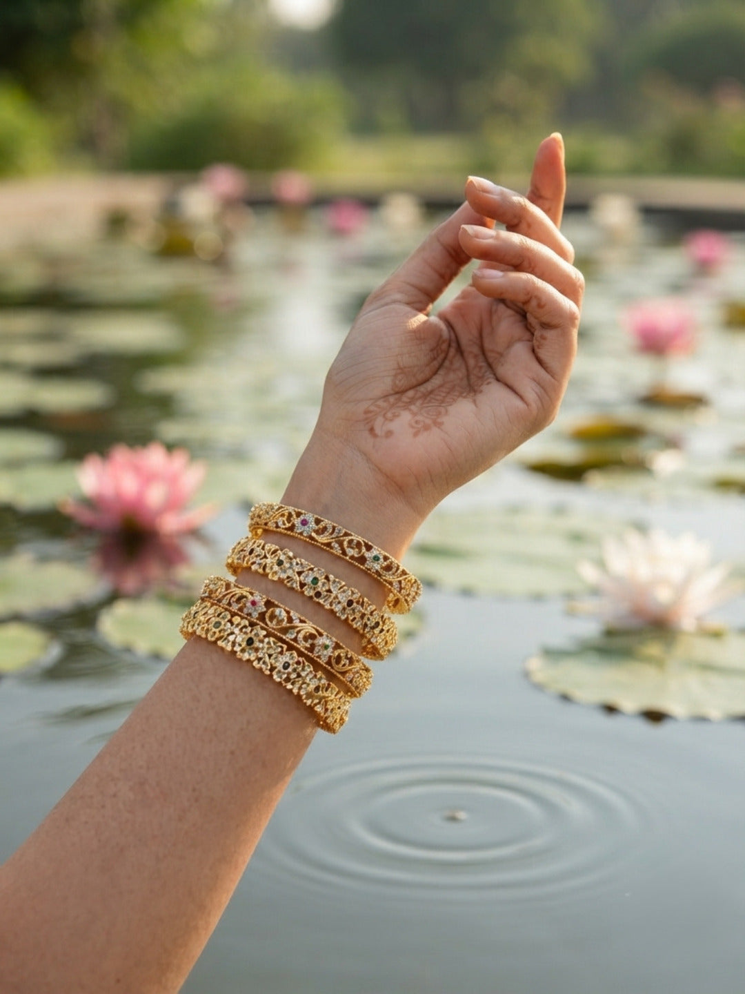 Utsav Gold-Plated AD & Cubic Zirconia Stone-Studded Premium Bangles- Set of 4