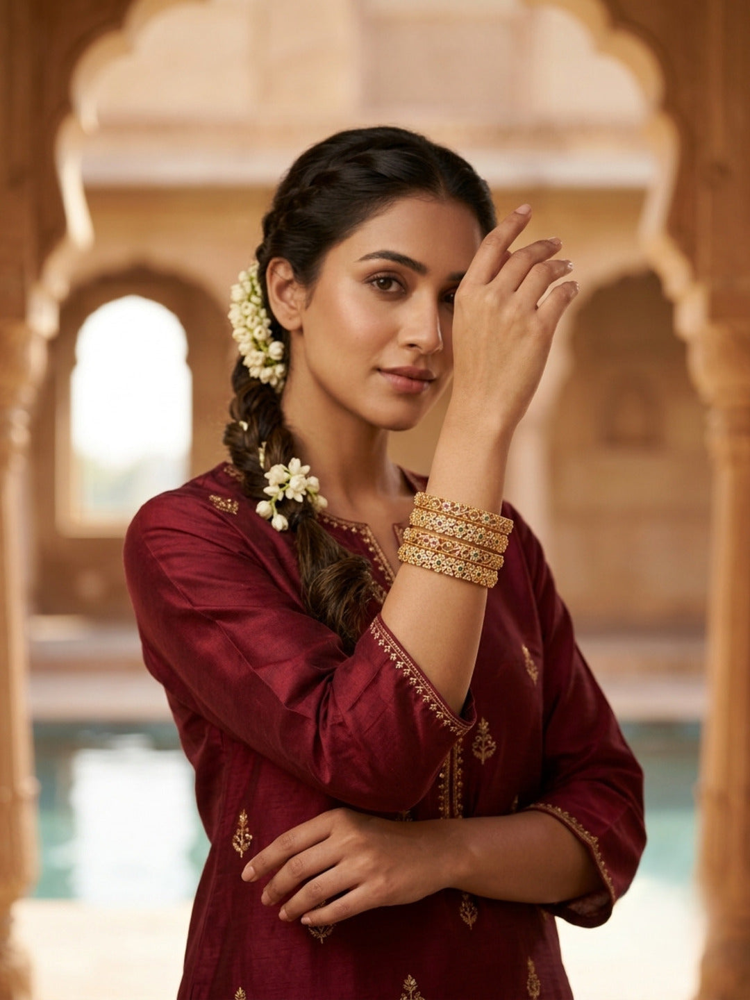 Utsav Gold-Plated AD & Cubic Zirconia Stone-Studded Premium Bangles- Set of 4