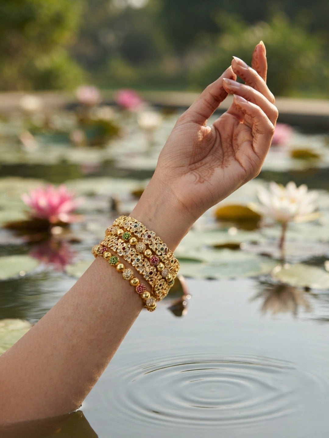 Navratri Gold-Plated AD & Cubic Zirconia Stone-Studded Premium Bangles- Set of 4