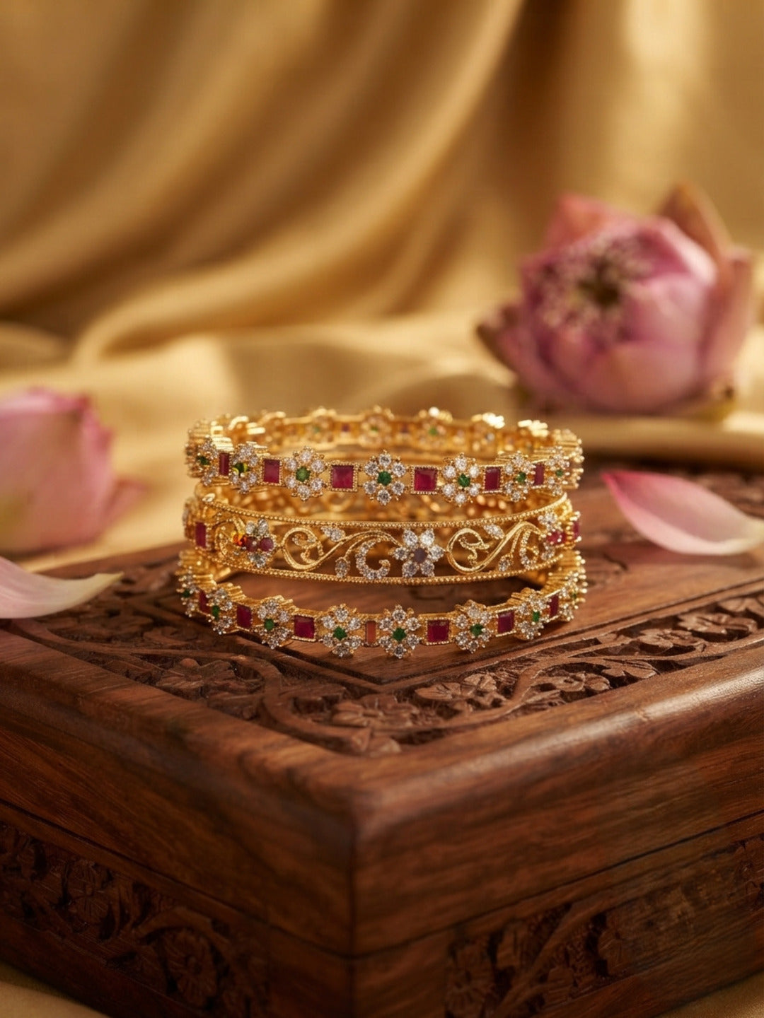 Dilwale Gold-Plated AD & Cubic Zirconia Stone-Studded Premium Bangles- Set of 3