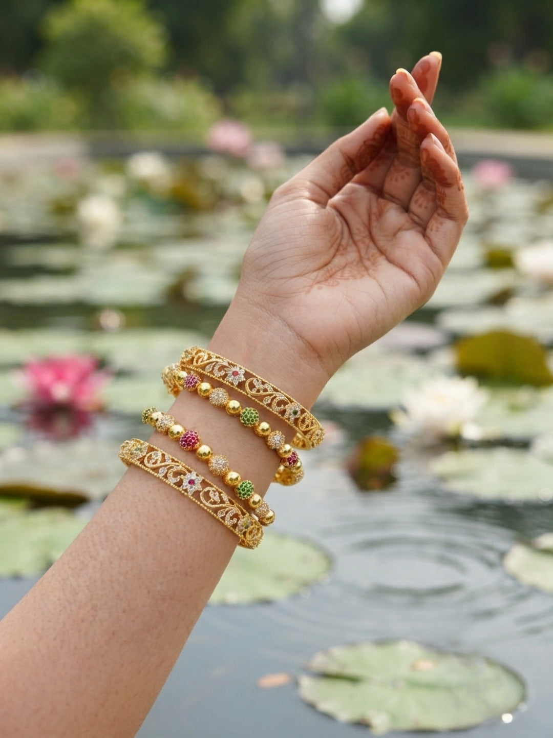 Veer-Zaara Gold-Plated AD & Cubic Zirconia Stone-Studded Premium Bangles- Set of 4
