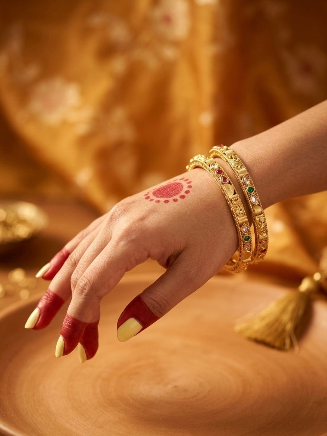 Hema Malini Gold-Plated AD & Cubic Zirconia Stone-Studded Premium Bangles- Set of 2