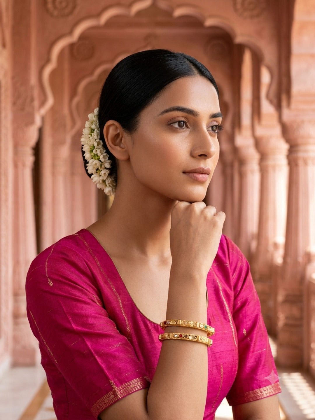 Hema Malini Gold-Plated AD & Cubic Zirconia Stone-Studded Premium Bangles- Set of 2