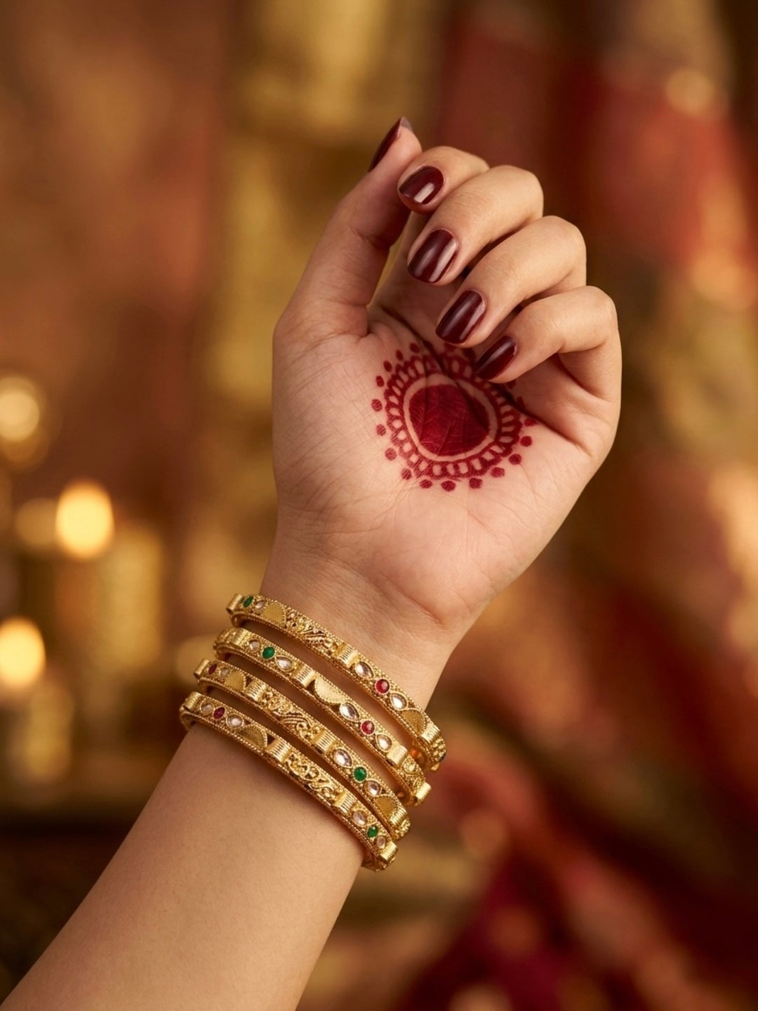 Sridevi Gold-Plated AD & Cubic Zirconia Stone-Studded Premium Bangles- Set of 4