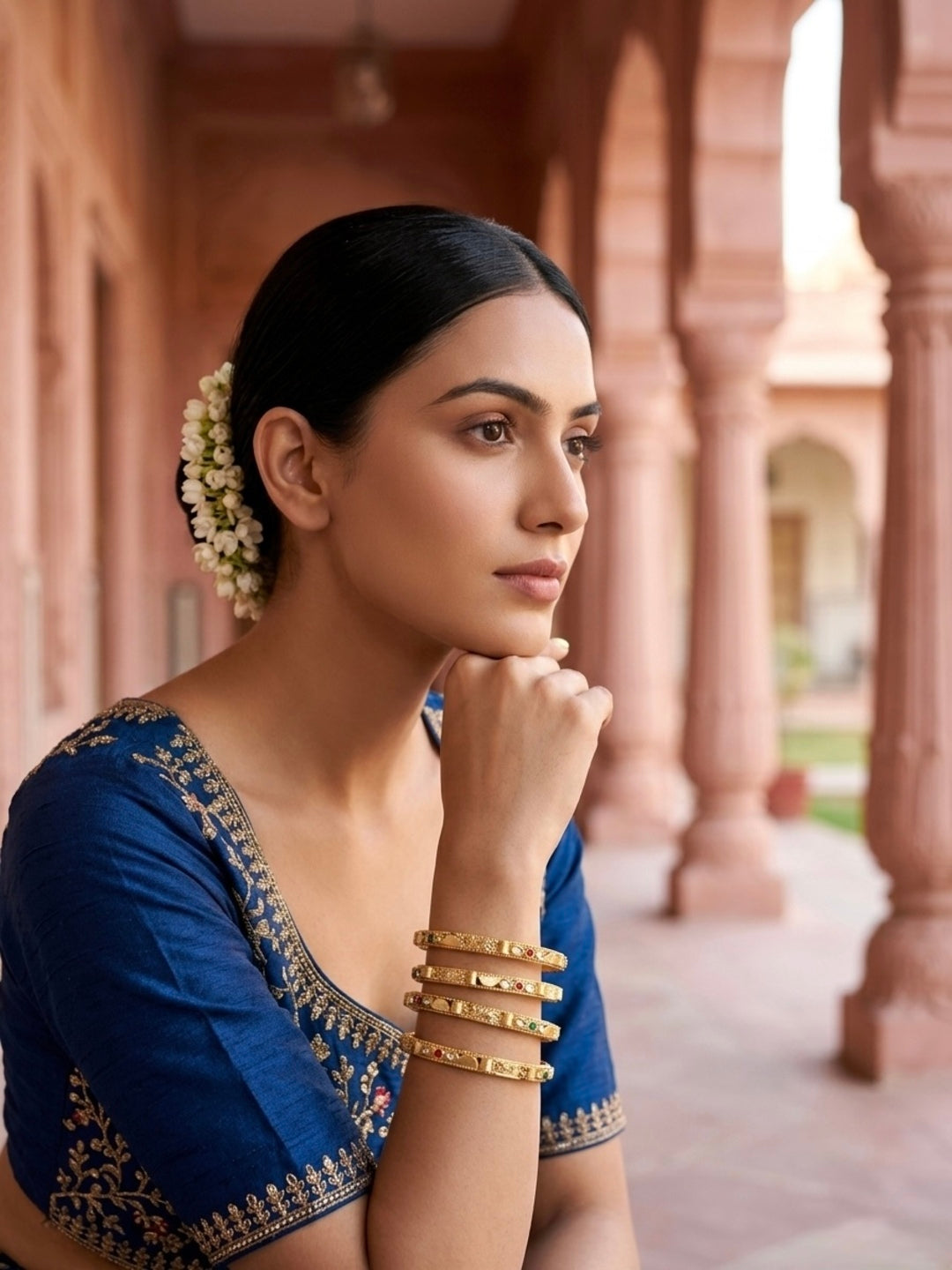 Sridevi Gold-Plated AD & Cubic Zirconia Stone-Studded Premium Bangles- Set of 4