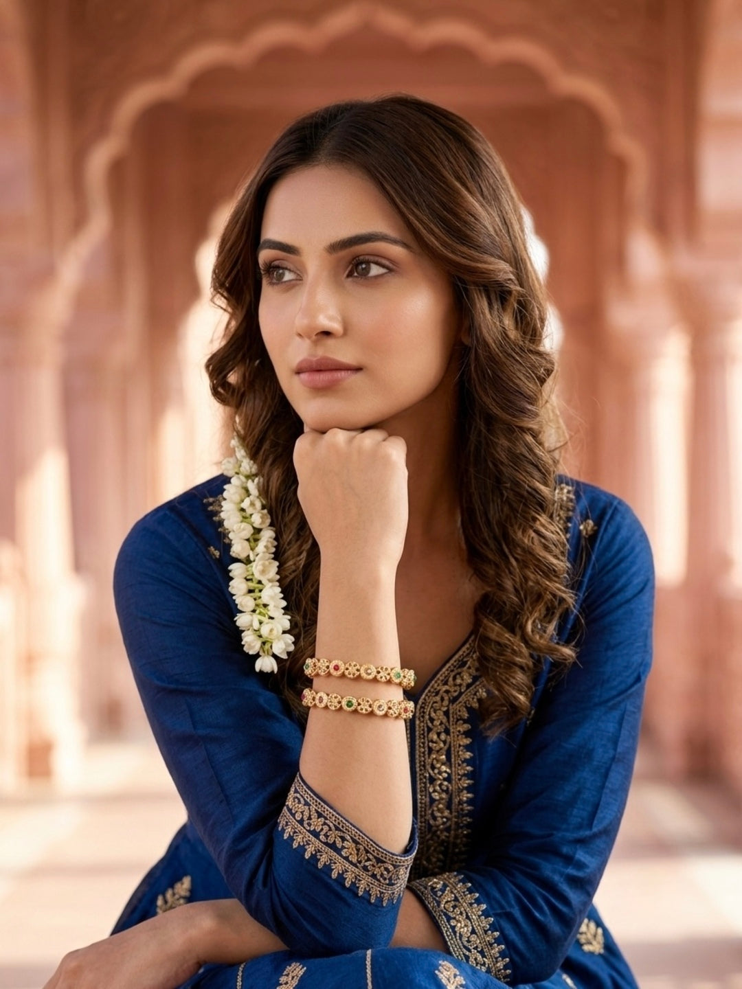 Shaan Gold-Plated AD & Cubic Zirconia Stone-Studded Premium Bangles- Set of 2