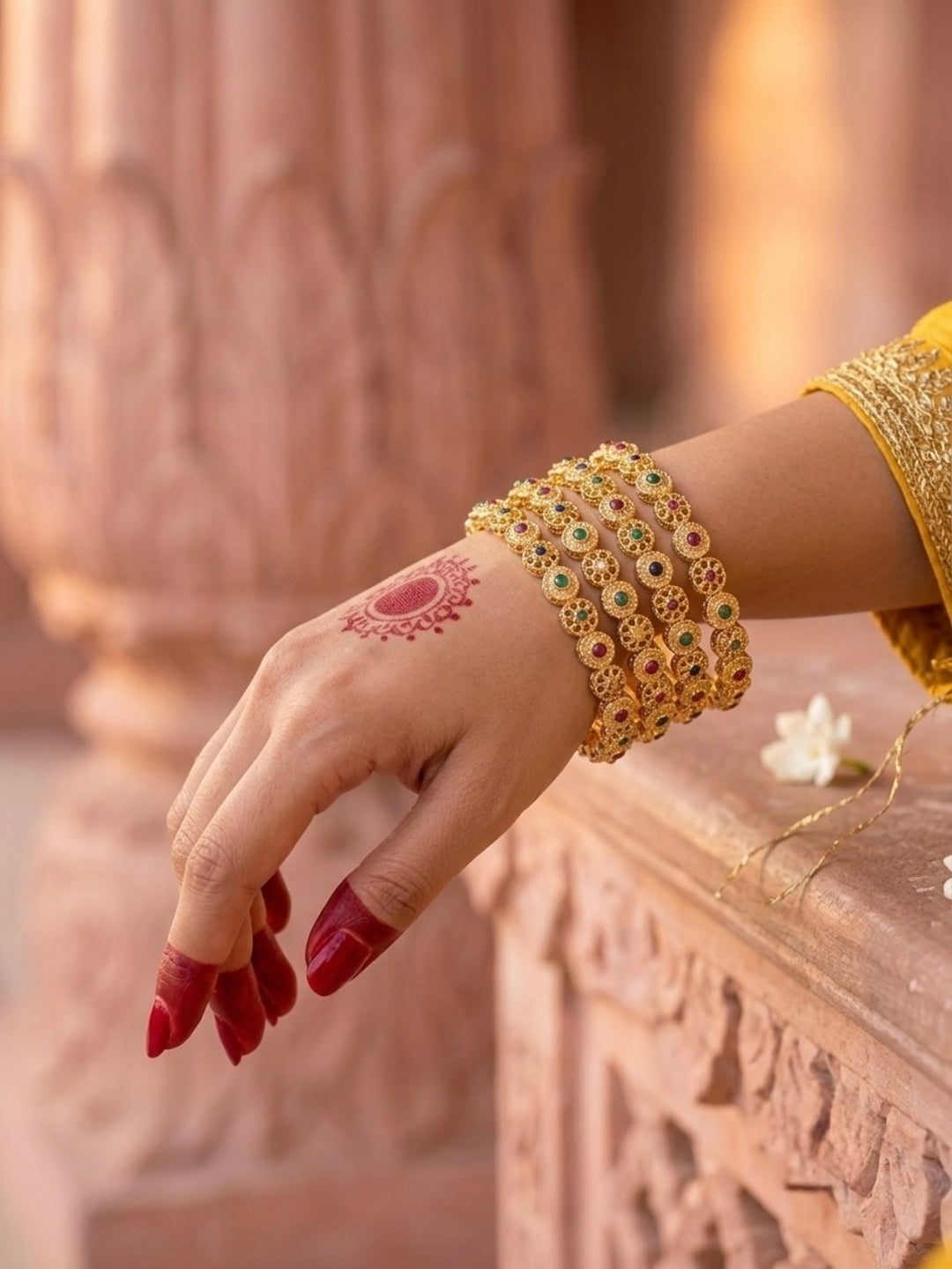Karisma Gold-Plated AD & Cubic Zirconia Stone-Studded Premium Bangles- Set of 4