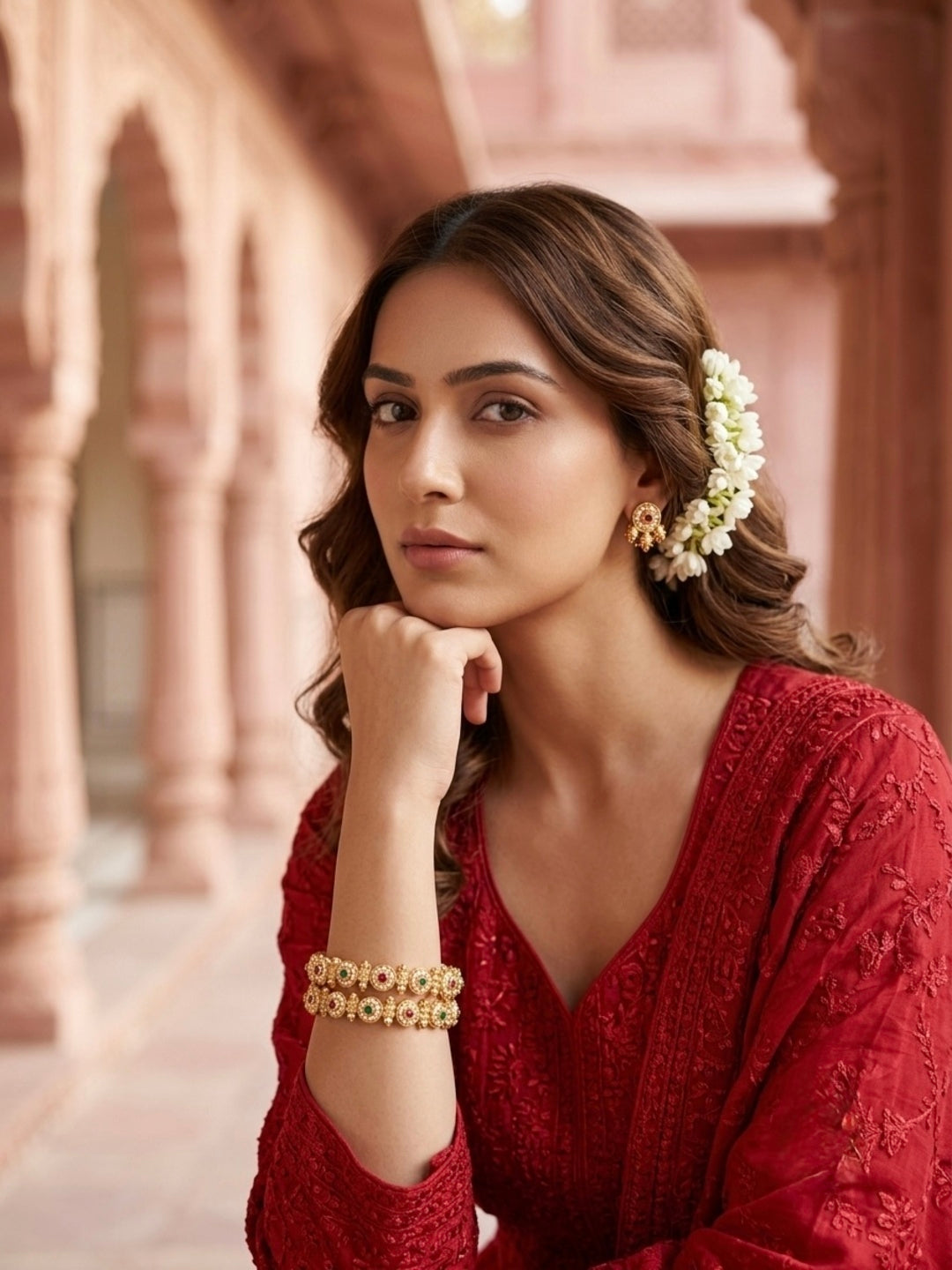 Divya Gold-Plated AD & Cubic Zirconia Stone-Studded Premium Bangles- Set of 2